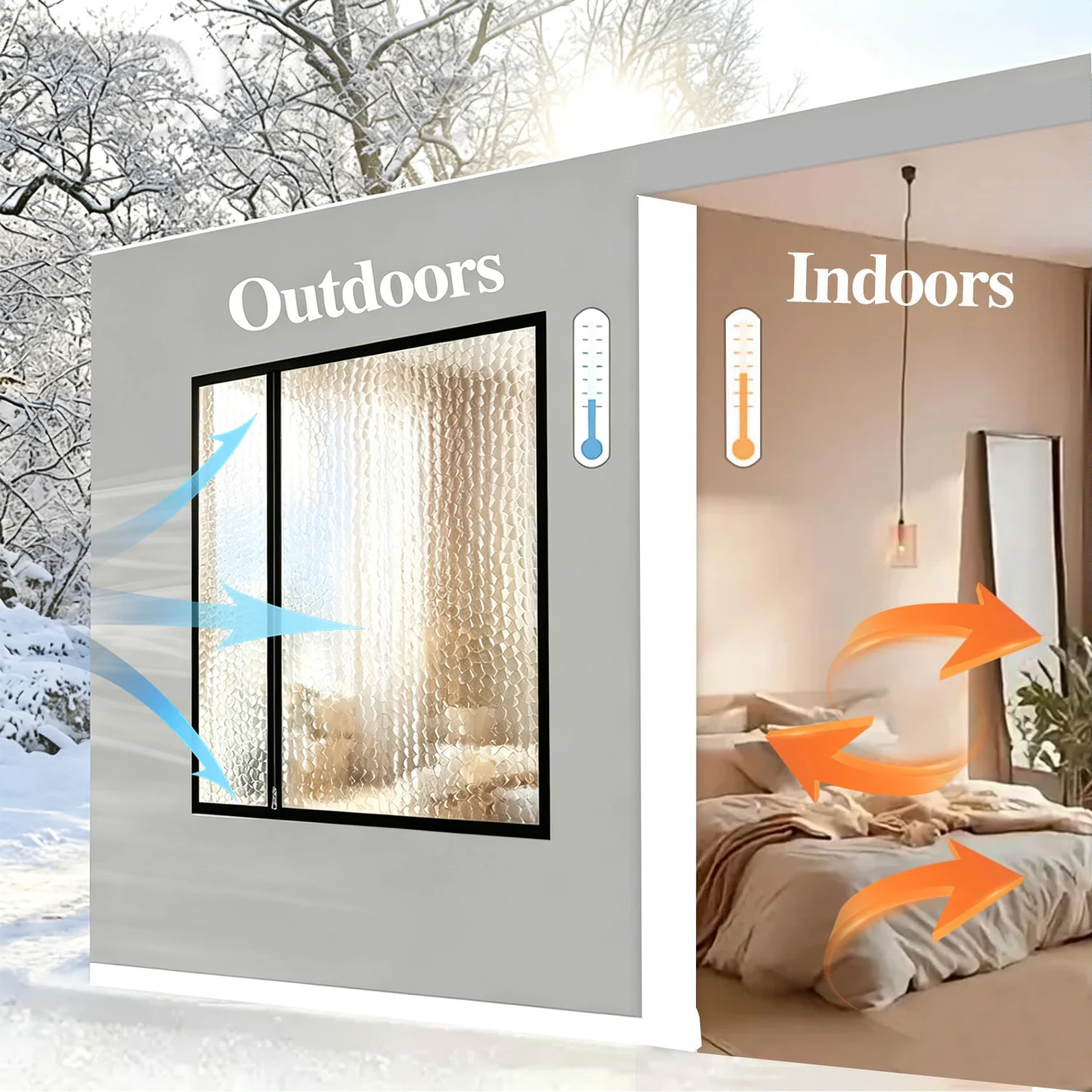 Black winter warm curtains with insulation, no drilling, self-adhesive windproof, household cold proof film