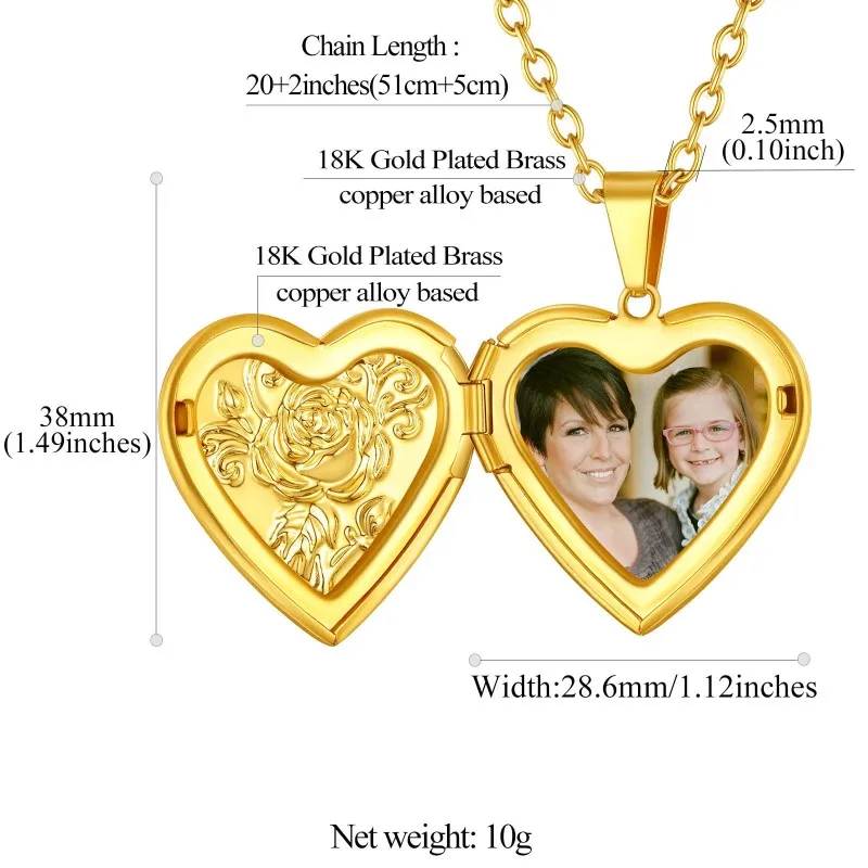 Ожерелье в форме сердца с фотографией на заказ, Золотая роза, фигурка, кулон из нержавеющей стали, открывающееся ожерелье с изображением для женщин, ювелирные изделия, подарки