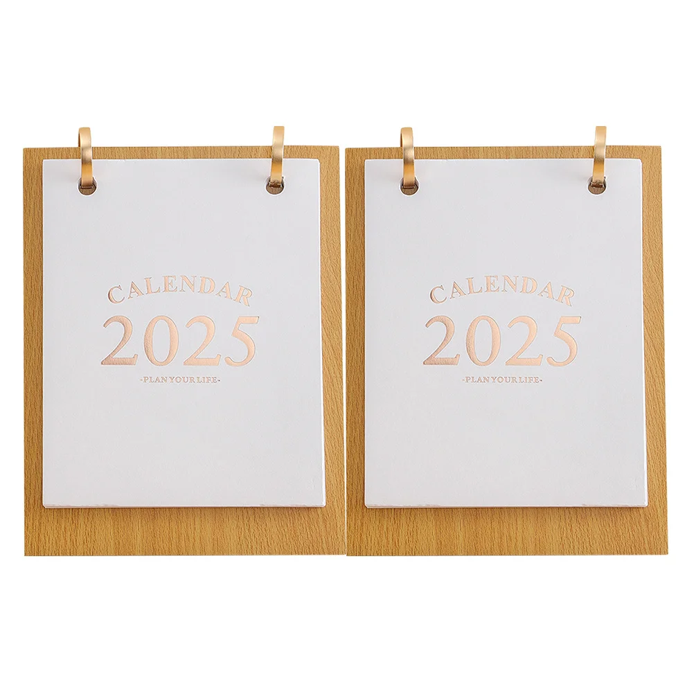 

2pcs Wooden Desk Standing Flip Monthly Calendar For Office Home Classroom Thick Wood Base Smooth Metal Binding Desk Flip