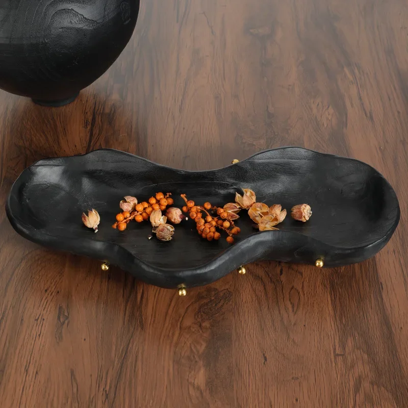 Resin Handicrafts Black Irregular Fruit Plate Desktop Storage Container Resin Tray Golden Pearl Pallet Home Decoration