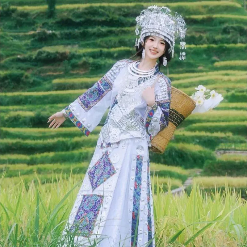 

Ethnic dress female white embroidery set exotic style girl travel photography dance