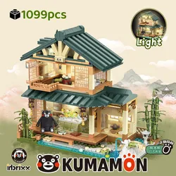 Kumamon Japanese House City Street View Light Courtyard Villa Building Block Bricks Girl Series Model Assembled Toy Kid Gifts