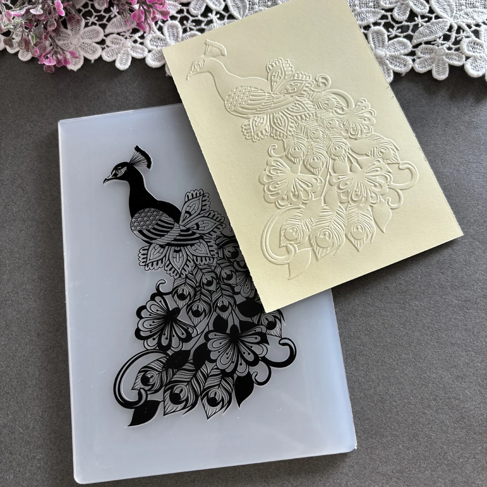 2025 New 3D Embossed Relief Folder - Peacock Pattern Design | 5 x 7 inches for Album Paper Handmade Clip Art Decoration