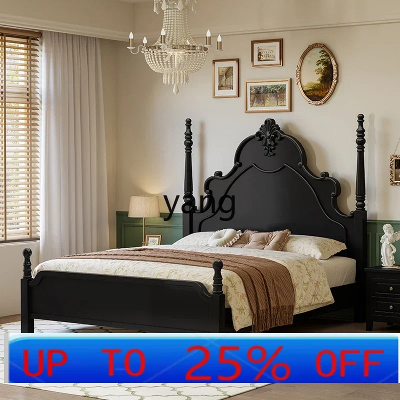 Lmm  solid wood double bed black 1.8M medium and ancient style master bedroom high-end atmospheric light luxury wedding bed