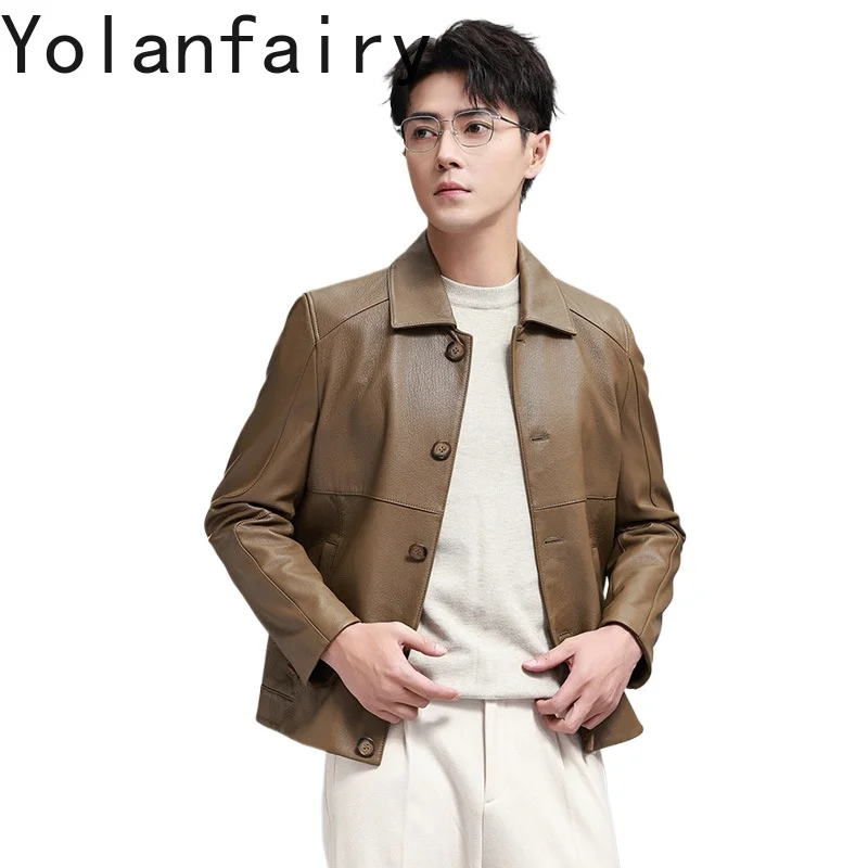 

YOLANFAIRY High-end Top Layer Goatskin Leather Jacket for Men Short 100%Genuine Leather Jackets Man Autumn Casual Coat chaqueta