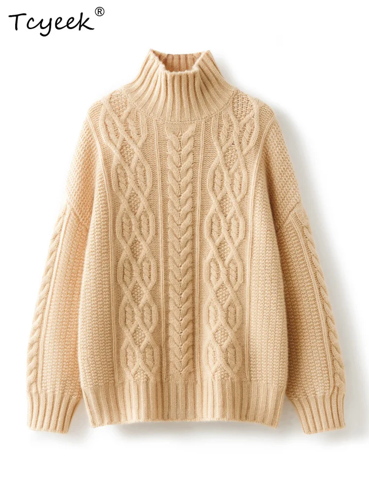 

Tcyeek, 100%Pure Cashmere Elegant T-Shirt, Women Turtleneck Twisted, Fashion Casual OL Sweaters, Autumn Winter Top T48841QM