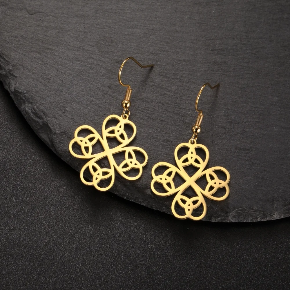 Eueavan Stainless Steel Hollow Celtic Knot Clover Pendant Dangle Heart shaped Earrings for Women Girls Lucky Charms Jewelry Gift