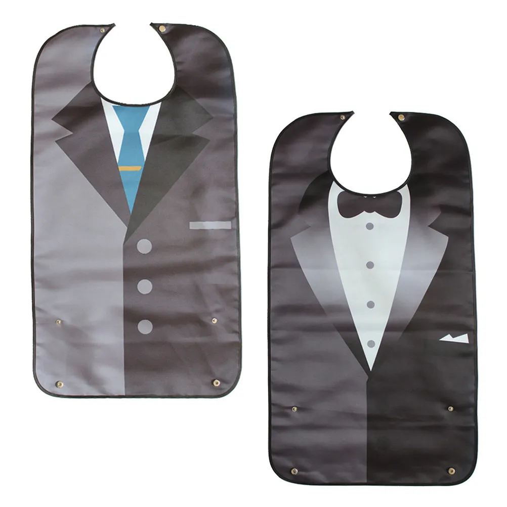 1Pair Waterproof Eating Aprons Adult Bibs for Meals Full-Length Crumb-Proof Bib with Bottom Pocket Ideal for Elderly Feeding