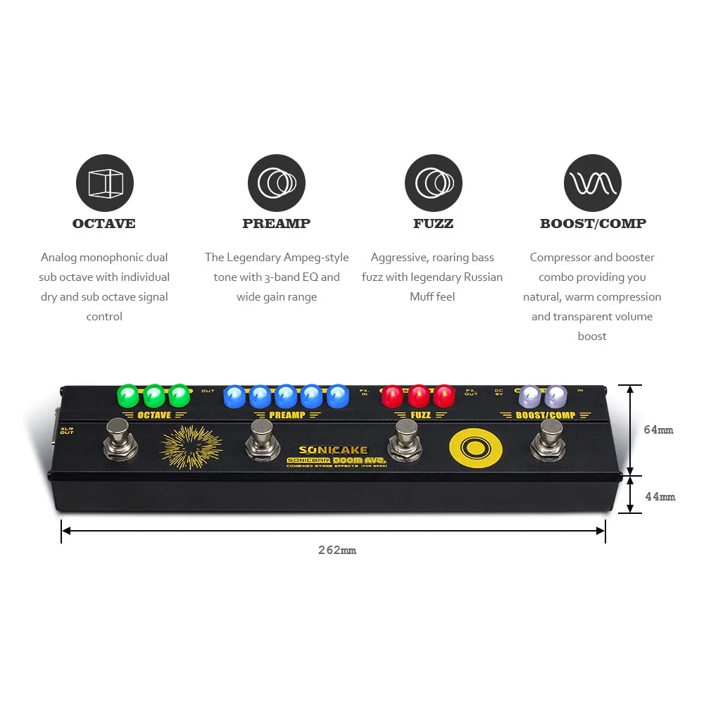 SONICAKE BOOM Ave. Bass Preamp DI Box Multi Effects Compressor Boost Fuzz Octave Pedal with FX Loop QCE-40