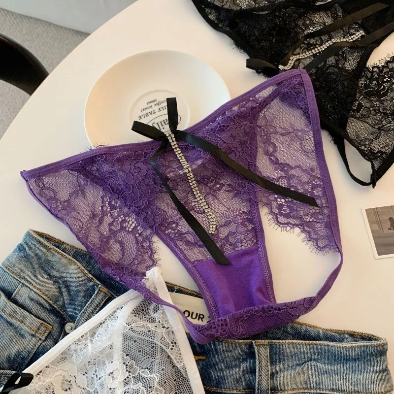 Sp & cidade flor bordado renda transparente sexy roupa interior feminina baixa wasit strass corrente perpectiva calcinha cuecas eróticas