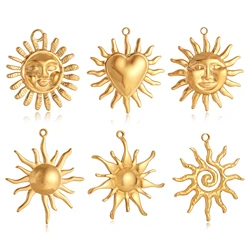 3Pcs Large Casting Vortex Face Sun Charms Stainless Steel Heart Celestial Pendants Fashion Jewelry Making DIY Bracelets Necklace