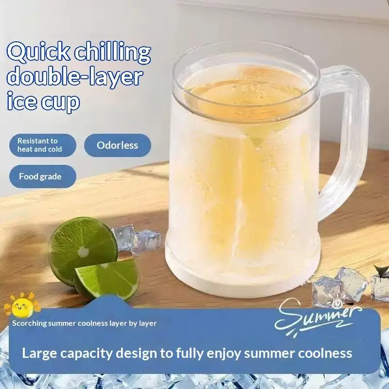 New-Double Wall Freezer Ice Mug Creative Beer Mug Liquid Freezer Refrigerator Cup Cold Chilled Drink Cup Bar Kitchen Drinkware