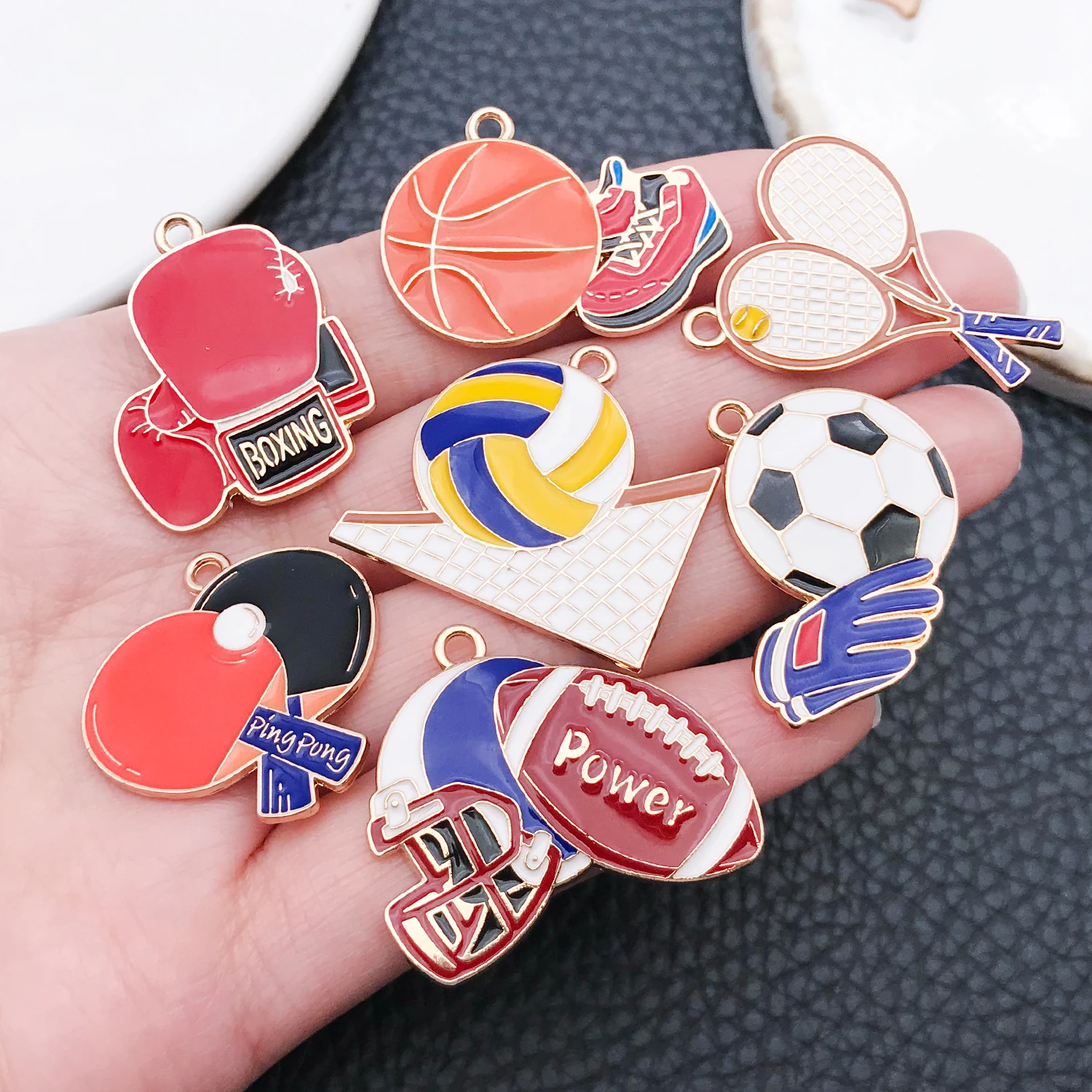 

10 шт. эмалированные спортивные подвески из сплава для бадминтона, тенниса, футбола, баскетбола, шайбы, подвески для изготовления ювелирных изделий своими руками, аксессуары