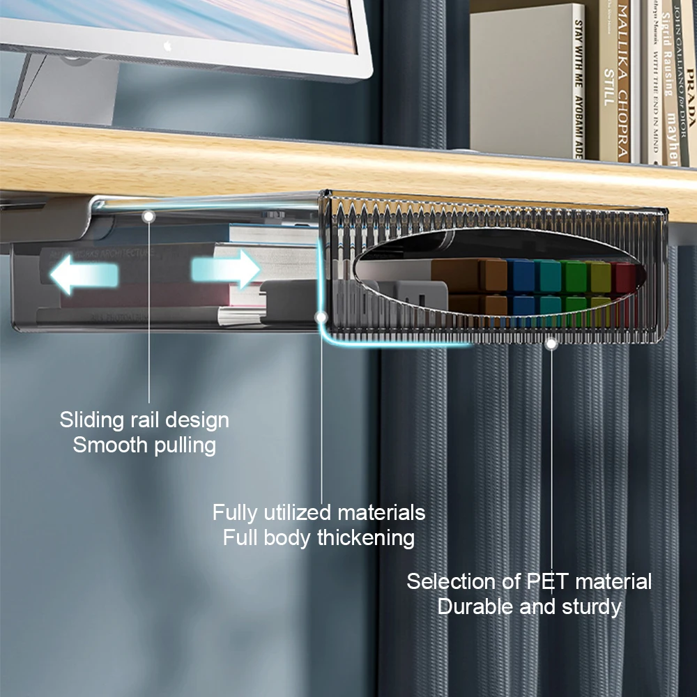 Self-Adhesive Storage Drawer Under Desk Sliding Drawer Organizer For Office Desk Makeup Drawer Storage Box Table Organizer