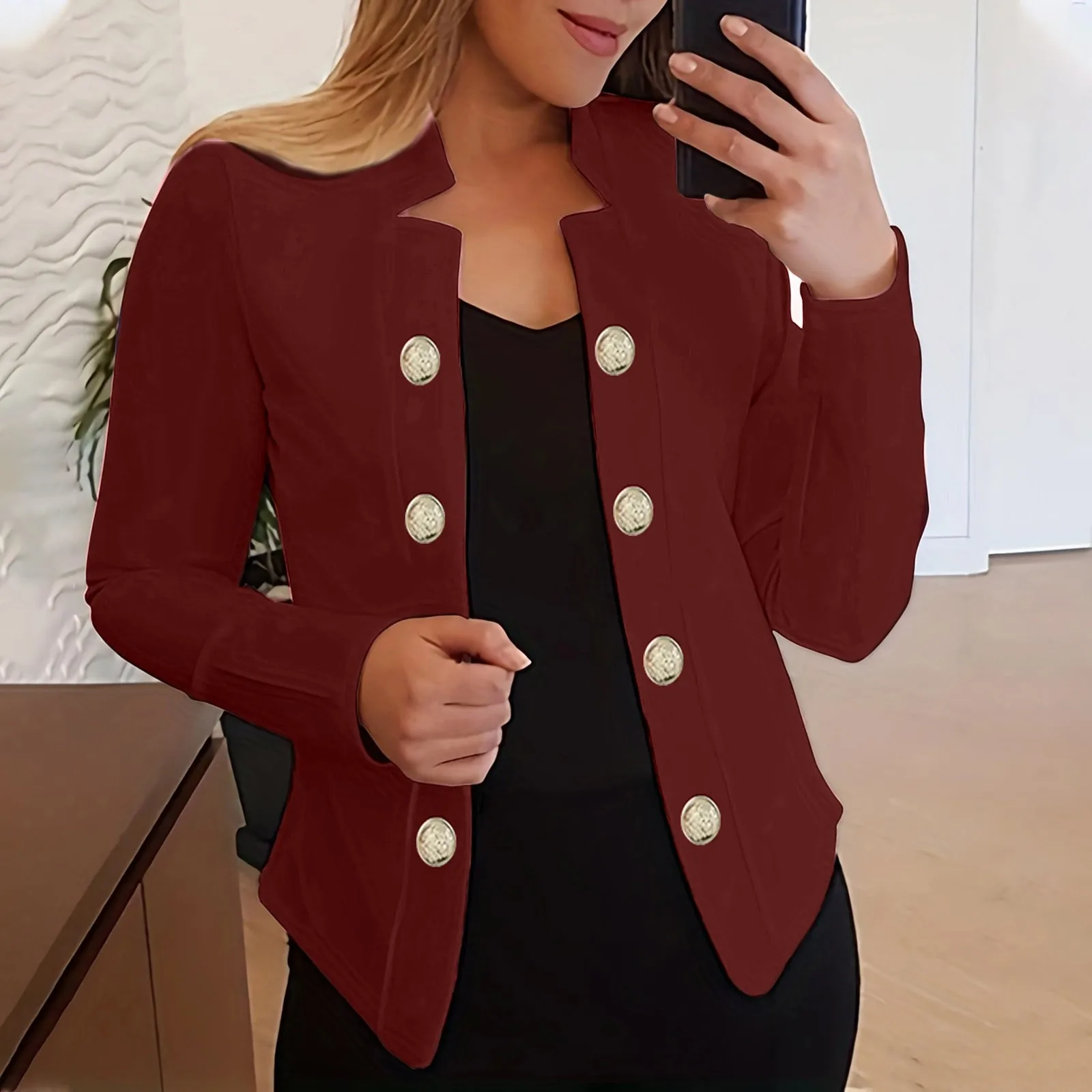 Women'S Casual Solid Color Suit Jacket Button Long Sleeve Slim Jacket Fashion Business Office Wear Multi-Color Autumn Coat