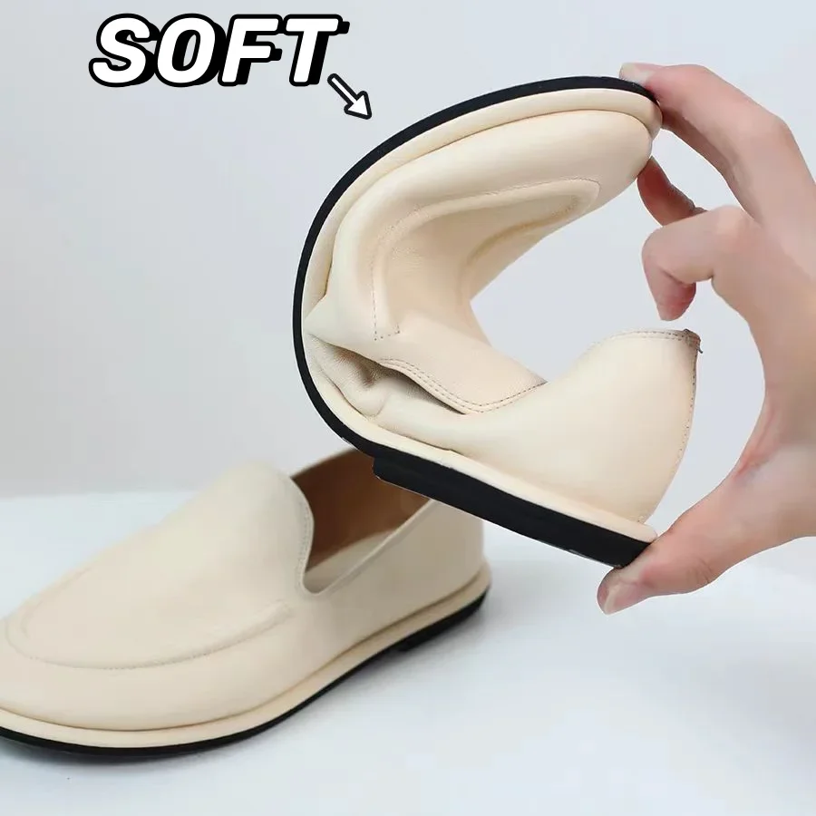 Mocassim de couro macio slip-on para mulheres, sapatos casuais confortáveis, alta qualidade