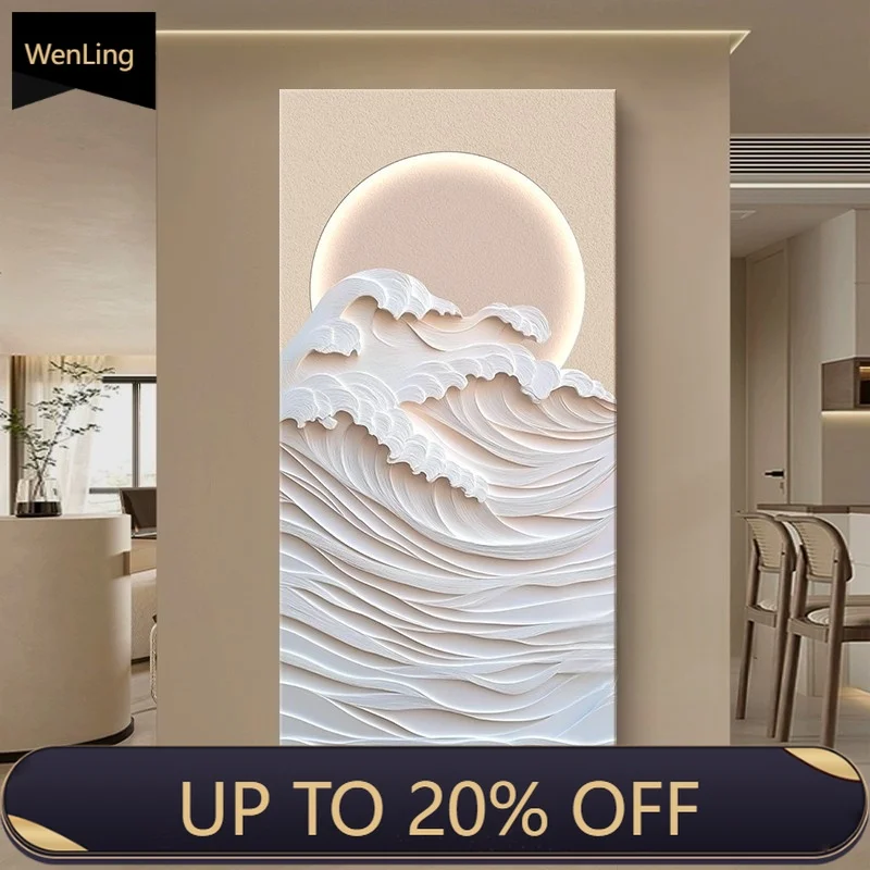 Cream-style Entrance Hall 2025 New Three-dimensional Sandstone Led Light Painting, Modern And Simple Corridor Hanging Painting