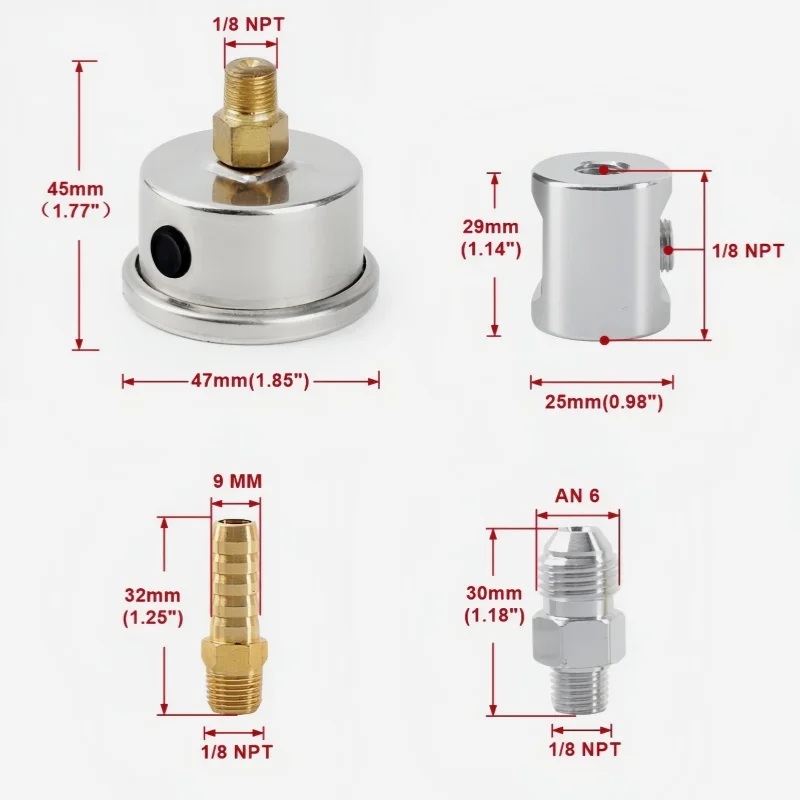 NPT 1/8 Oil Fuel Pressure Gauge for Honda Civic CRX Acura Mitsubishi Eclipse Car Fuel Oil PSI Pressure Liquid Filled Gauge