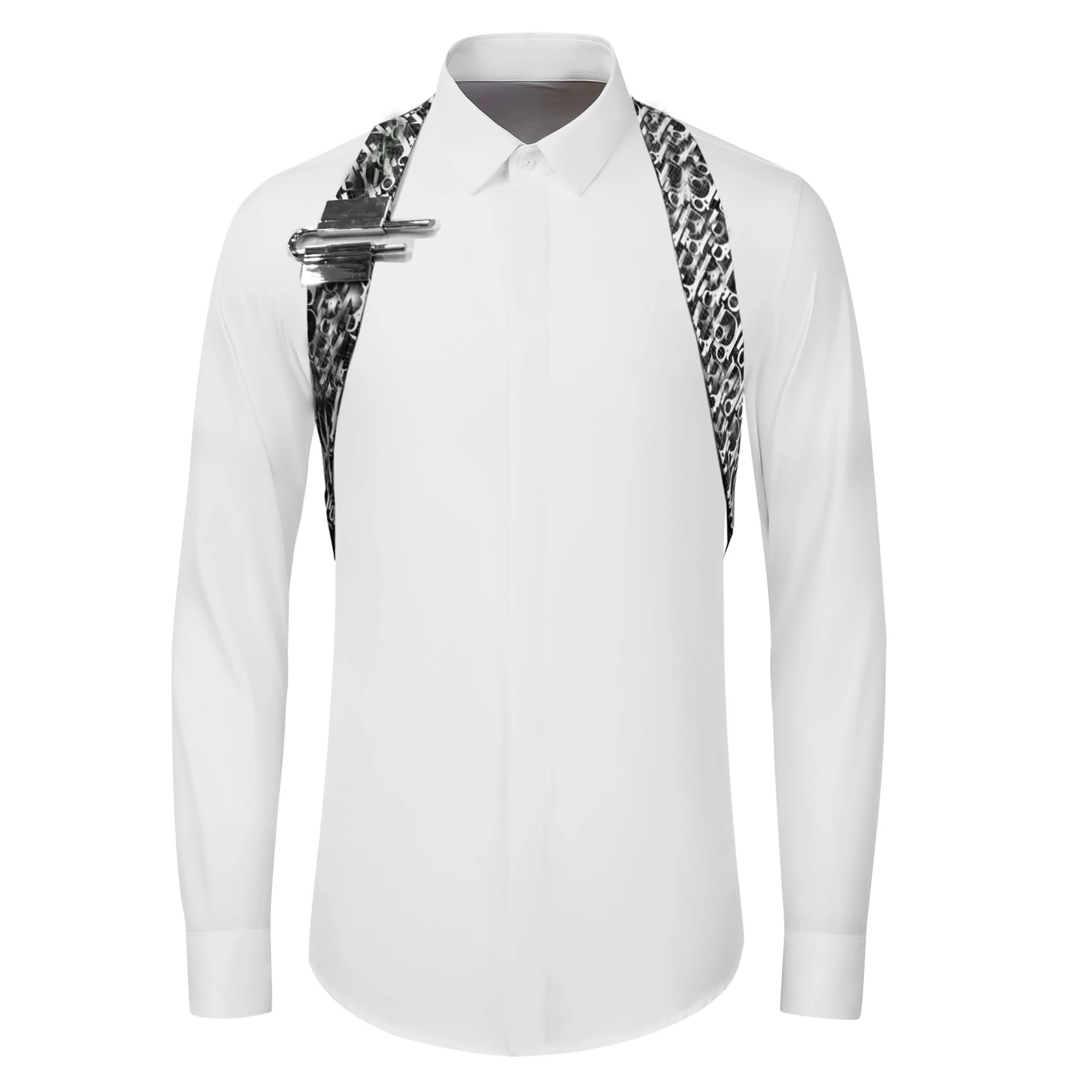 Brand U-shaped Buckle Shirts Men Cotton Splicing Long Sleeve Business Dress Shirts Banquet Party Stage Star Shirt Men Clothing