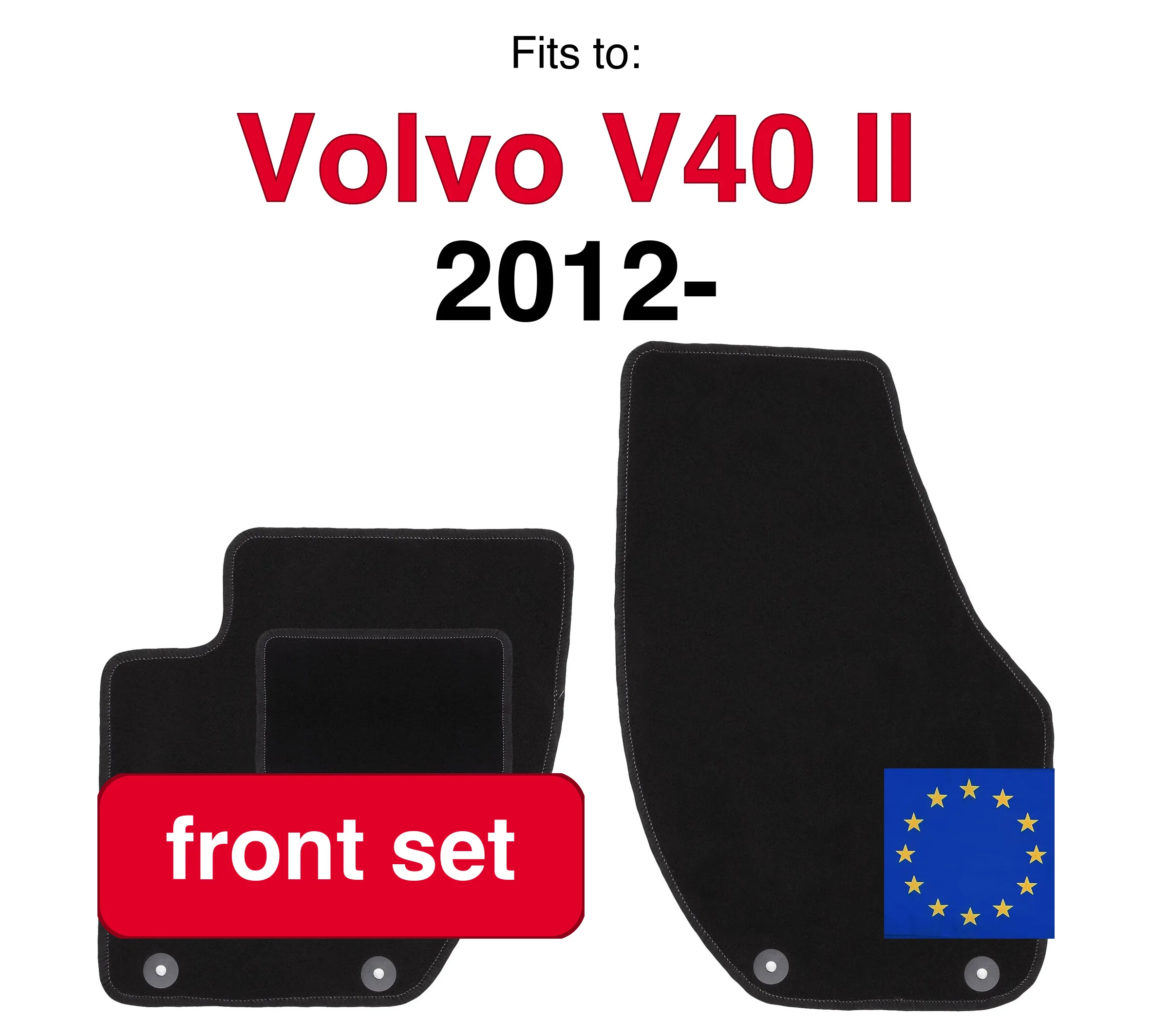 Auto Velour Matten Voor Volvo V40 II Estate Cross Country (2012-) - Zwart (2 Stuks) Auto Voorzijde Vloermatten Set