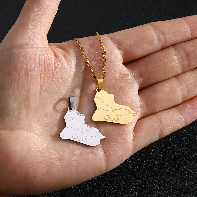 Mode Republik Irak Karte Anhänger Halskette Edelstahl Männer Frauen Herz Kreuz Karten Schmuck Geschenk – Detail 6