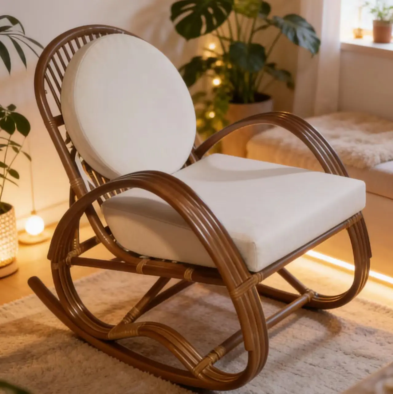 Natural Rattan Classical Chinese Style Custom-Made Living Room Chair with High-Density Sponge Filling for Hotels