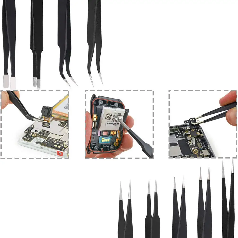 ESD แหนบสแตนเลสเครื่องมือบำรุงรักษาอุตสาหกรรม Precision โค้งตรงแหนบซ่อมเครื่องมือ