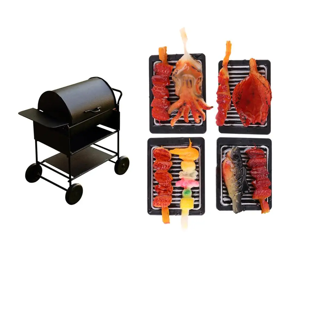 

Миниатюрный гриль для кукольного домика, реалистичный набор для барбекю с куриными шашлыками для детских ролевых игр