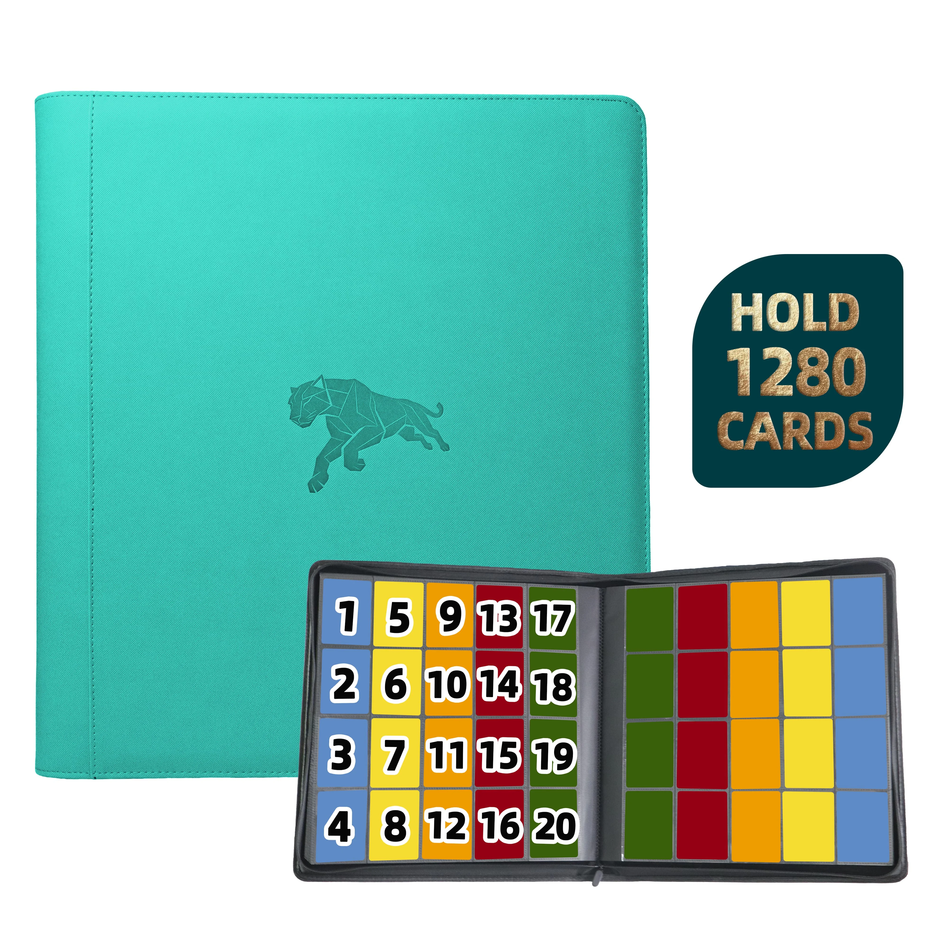 1280 vakjes dubbelzijdige trading card binder, 20-vakjes PU kaartenalbum met 100 kaarthulzen voor TCG/sportkaarten