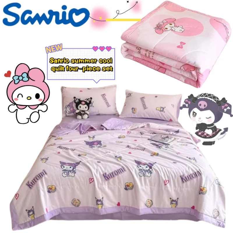 

Sanrio Hello Kitty My Melody Kuromi, летнее прохладное одеяло, комплект из четырех предметов, креативное моющееся одеяло с высококачественным принтом и кондиционером