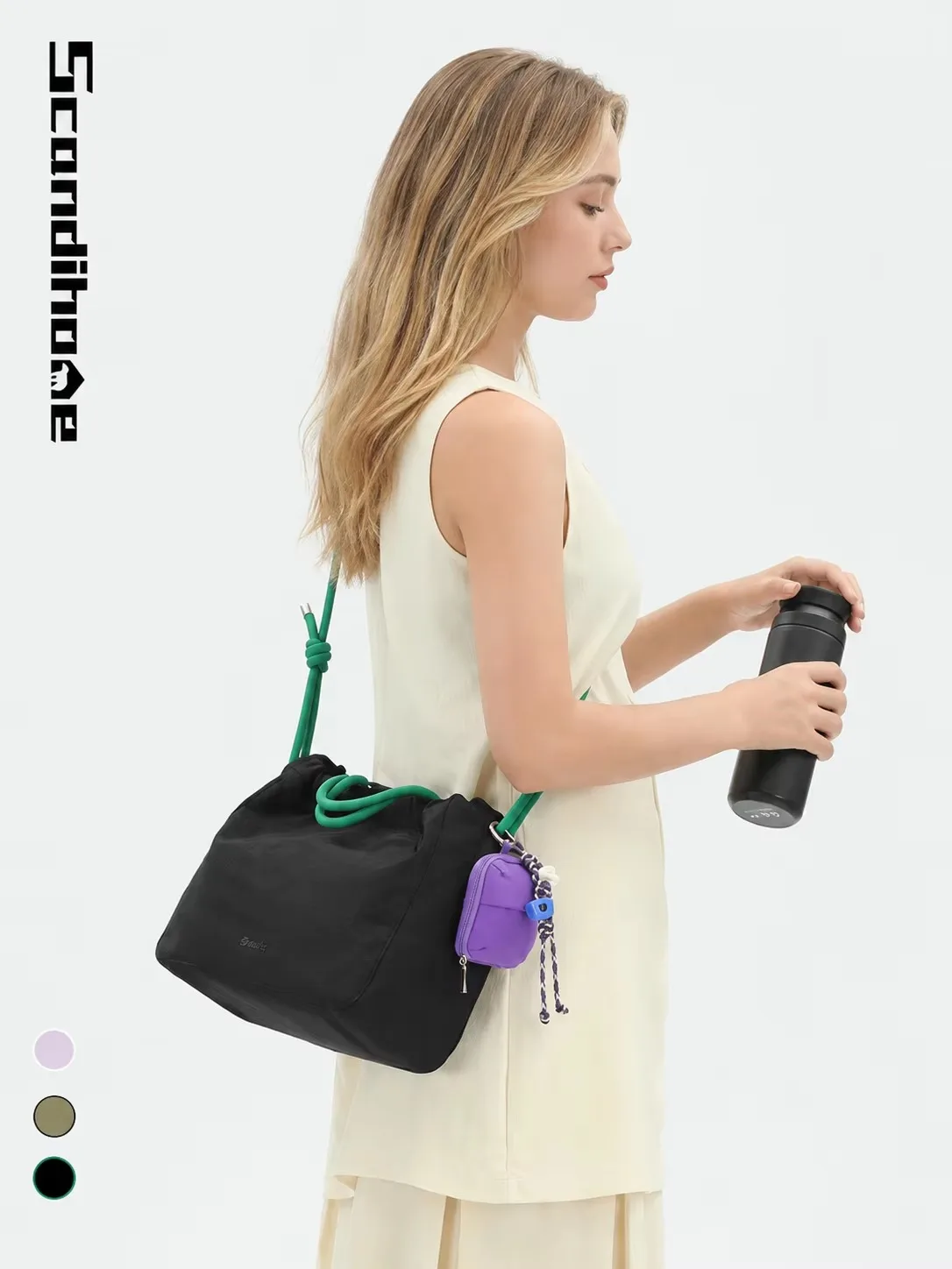 Große Kapazität, Kordelzug-Tragetasche, 9,5 l, leichte Nylon-Handtasche, wasserdichte Damen-Umhängetasche, mehrwegige Umhängetasche – Detail 19
