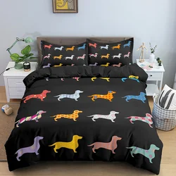 Dachshund Dog Bedding Set Cute Colorful Puppy Duvet Cover Cartoon Polyester Quilt Cover Pet Dog Home Textiles King Queen 2/3pcs