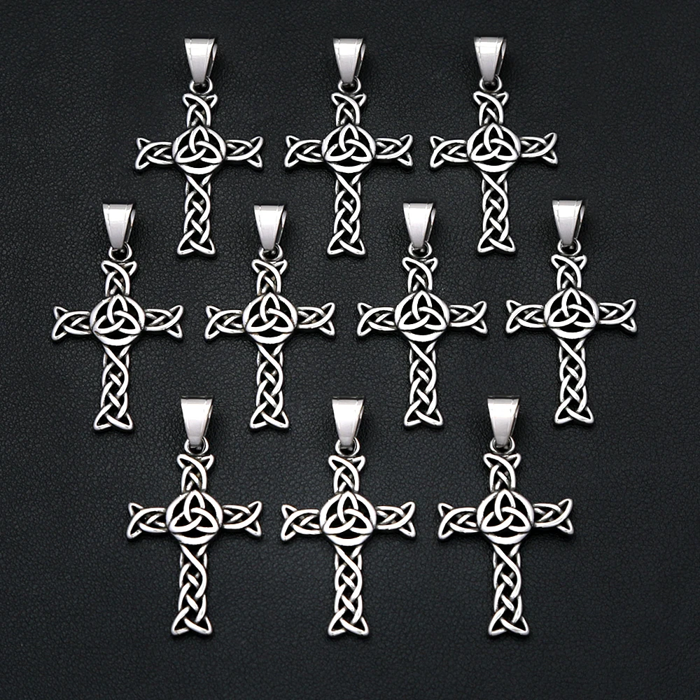 1/2/5/10pcs Vintage Cross Stainless Steel Pendant Irish Trinity Knot Hollow Design For Men Women Diy Necklace Making Jewelry