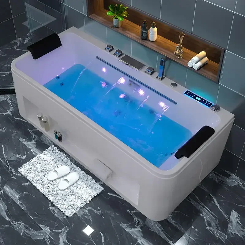 

Intelligent Control Indoor Whirlpool Hydro Bath Massage Jets Tub Whirlpool With White Pu Pillow Handrails