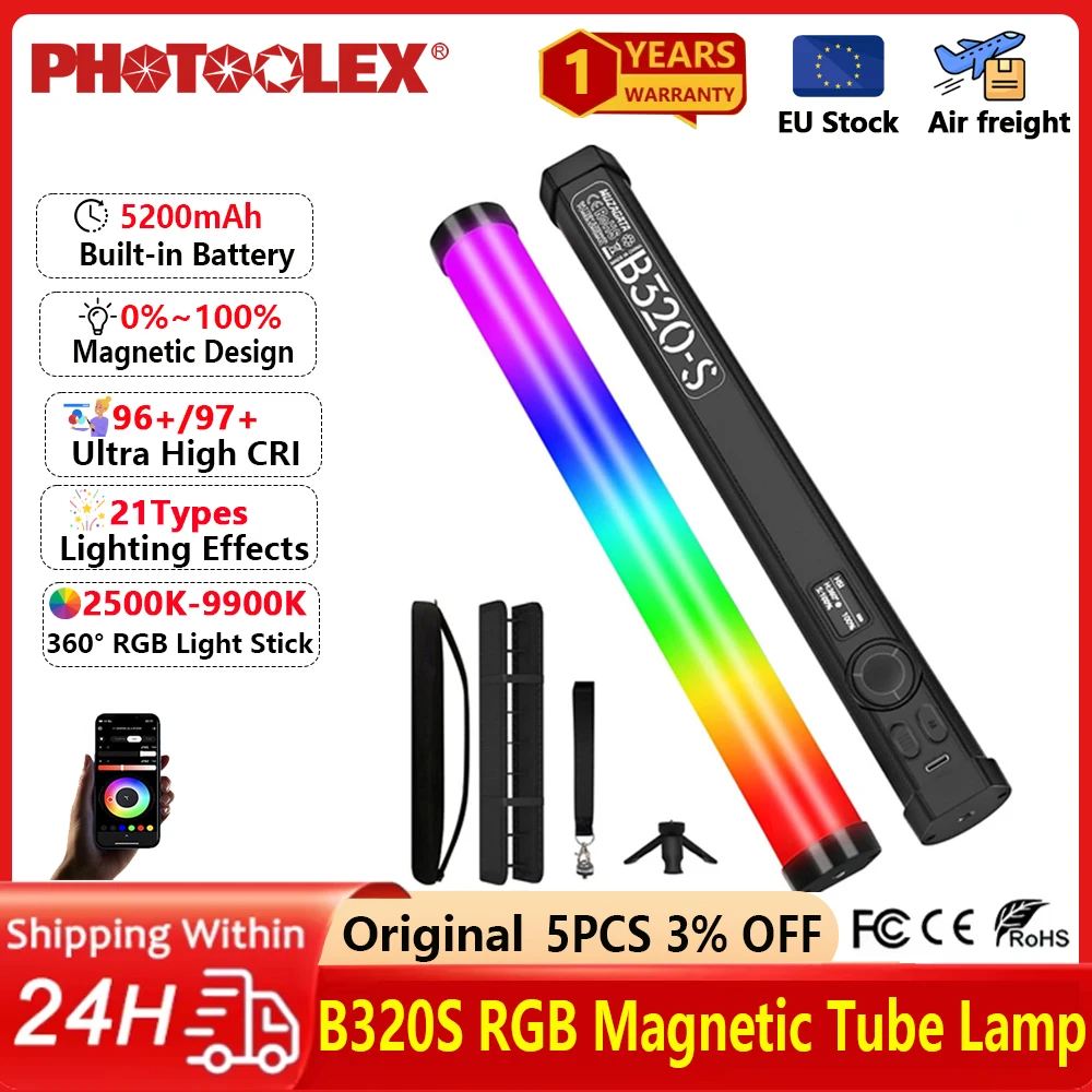 

PHOTOLEX RGB Цветная светодиодная палка-фонарь 10 Вт 5200 мАч, портативный видеосветильник-трубка 2500K-9000K, лампа для фотостудии