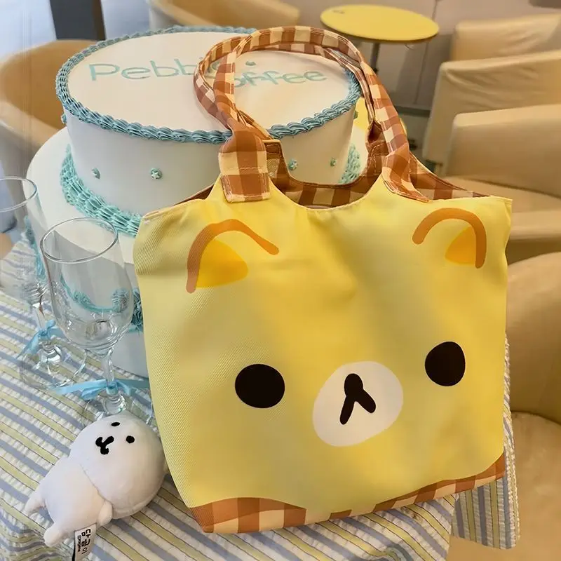 

New Cute Rilakkuma Handheld Bag Cartoon Large Capacity Portable One Shoulder Leisure Student Commute Canvas Bag Festival Gift