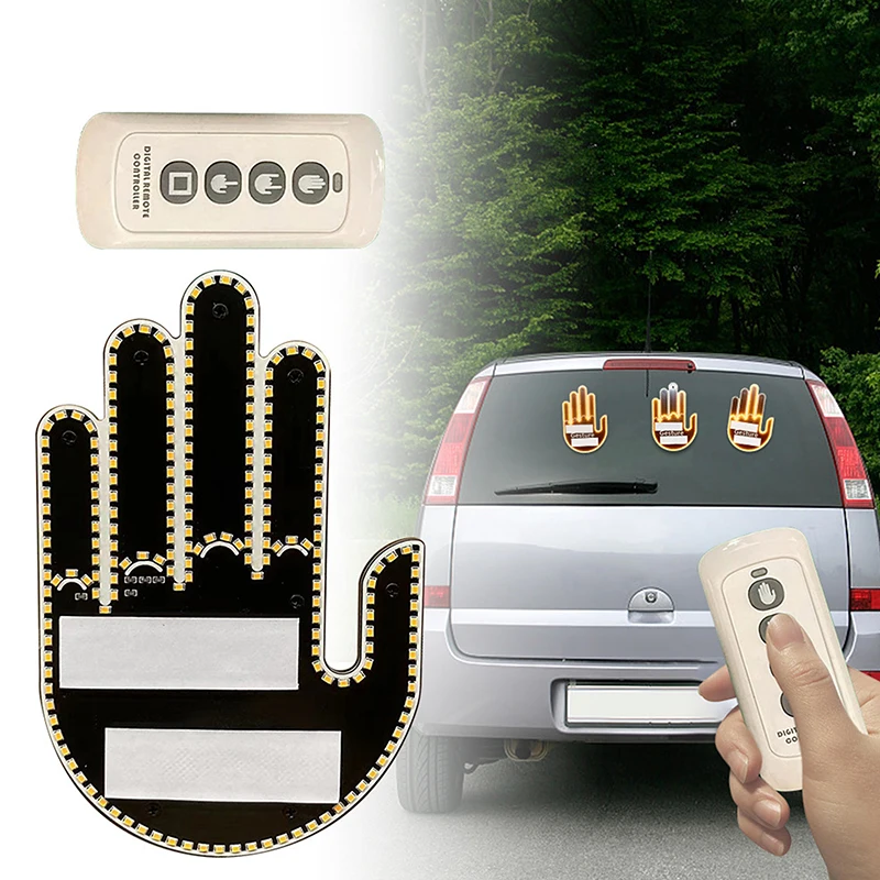 

LED Middle Finger Gesture Light with Remote for Car LED Funny Hand Gesture Sign Light Interesting Warning Light for Rear Window