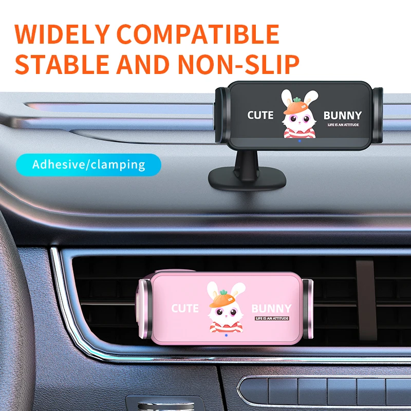 

Cute Cartoon Electric Car Phone Holder Wireless Auto-Clamping 360° Rotation Air Outlet Dashboard Mount