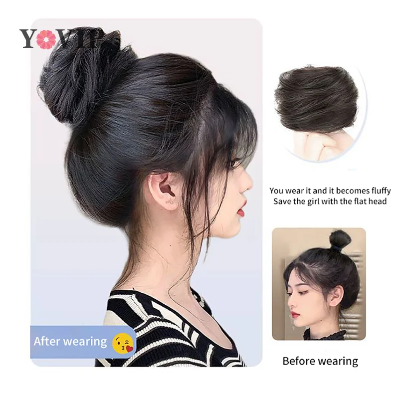 Women Girls Hair Tie Braiding Styling Fluffy Wig Loop Invisible Seamless Bun Natural Synthetic Hair Ring Hair DIY Beauty Styling