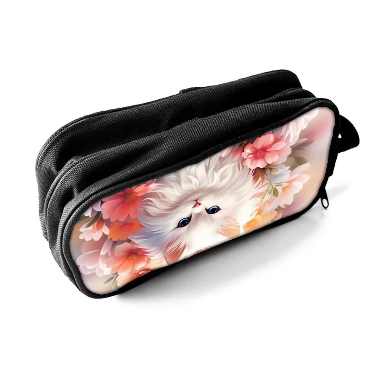 مقلمة مزدوجة الطبقات بطبعة زهرة القط مع محمولة باليد للأولاد والبنات أفضل هدية حقيبة أقلام رصاص مدرسية كرتونية ثلاثية الأبعاد للأطفال