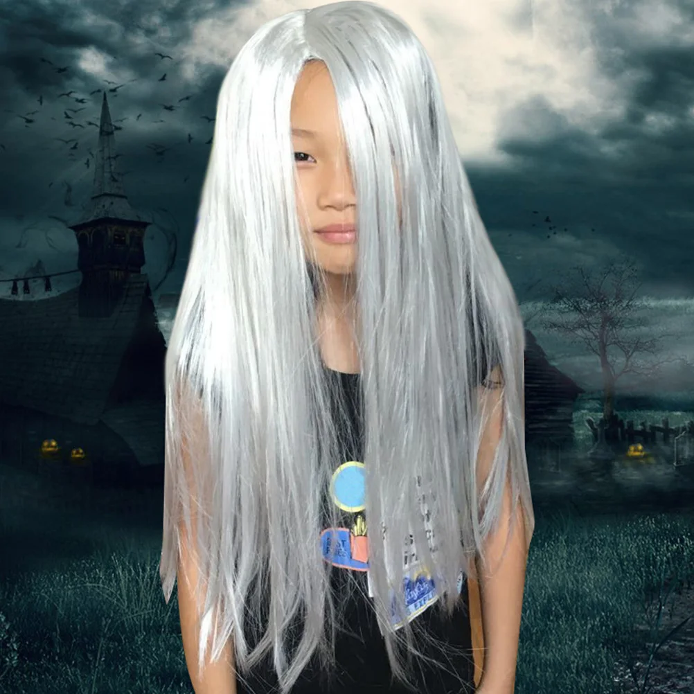 

Creepy White Long Straight Ghost Hair Decoration for Halloween Masquerade Costume Balls Cosplay Scary Witch
