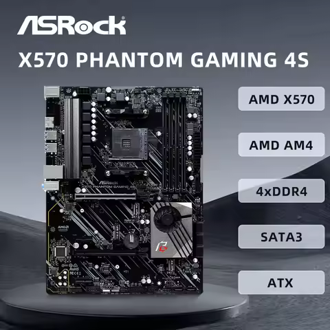 ASRock X570 Phantom Gaming 4S Motherboard Support 5500 5600 5700X 5800X3D CPU DDR4 M.2 NVME HDMI PCIe 4.0 X570 ATX AM4 Mainboard