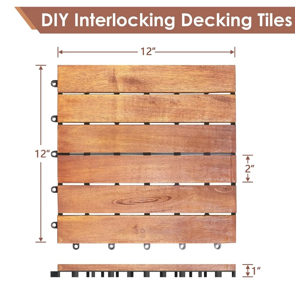 Acacia Wood Interlocking Patio Deck Tiles - 12