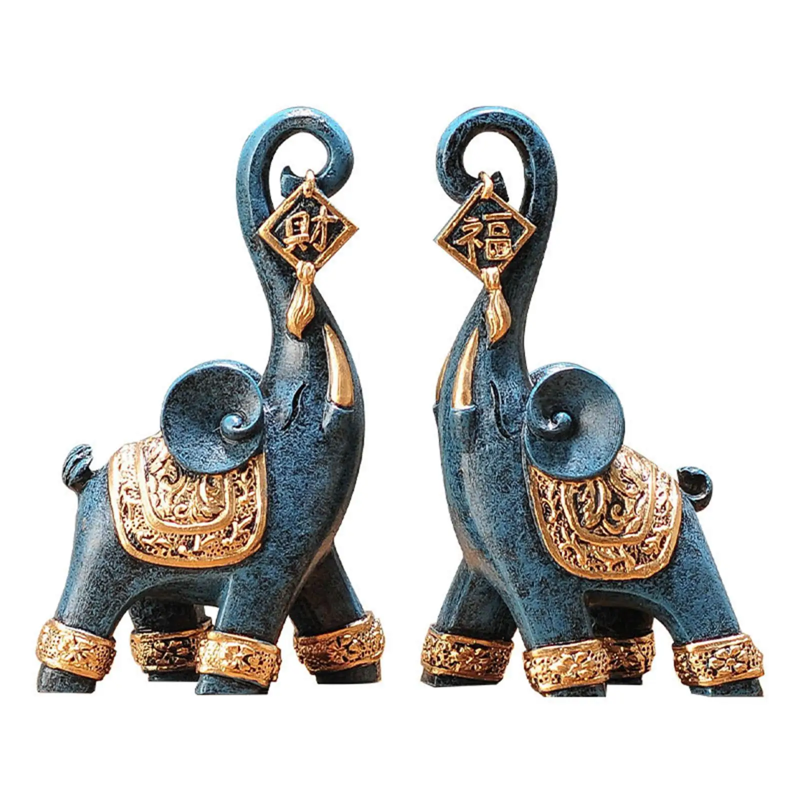 2x Elephant Statues Nordic Style Resin Elephant Figurine Sculpture Collection