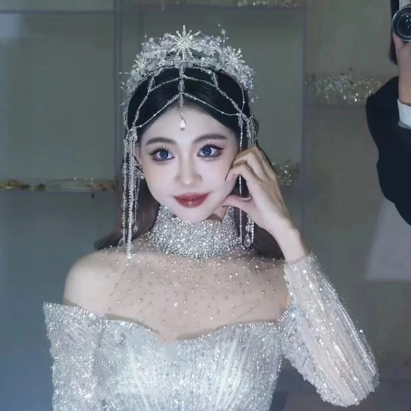 

Ele Wedding Dr Hair Accory with Crystal Fringe Heavy Work Birthday Photo Studio Fem Hair Ornament Super Fairy