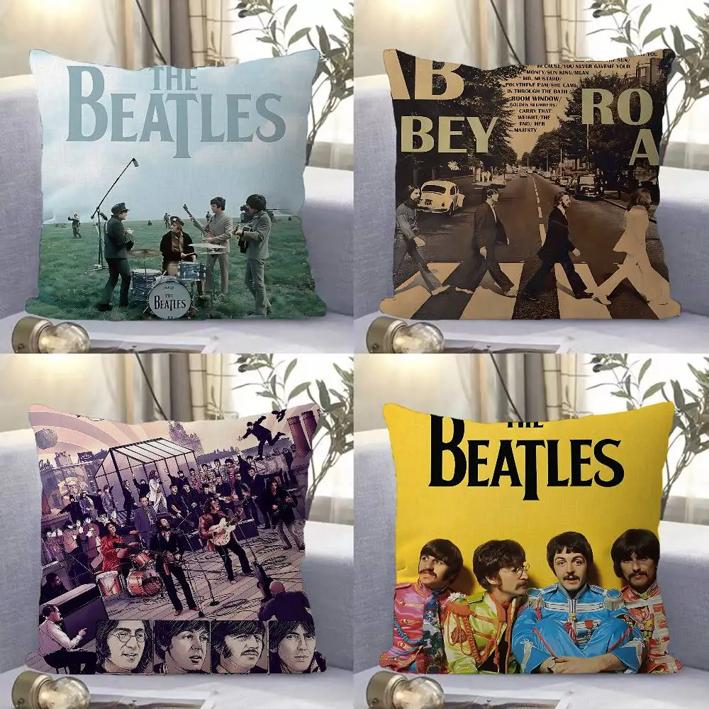 Vintage Famous Rock Band T-he-b-beatles Cushion Cover Pillow Cover Decor Pillowcase Printed Cushion Case for Couch
