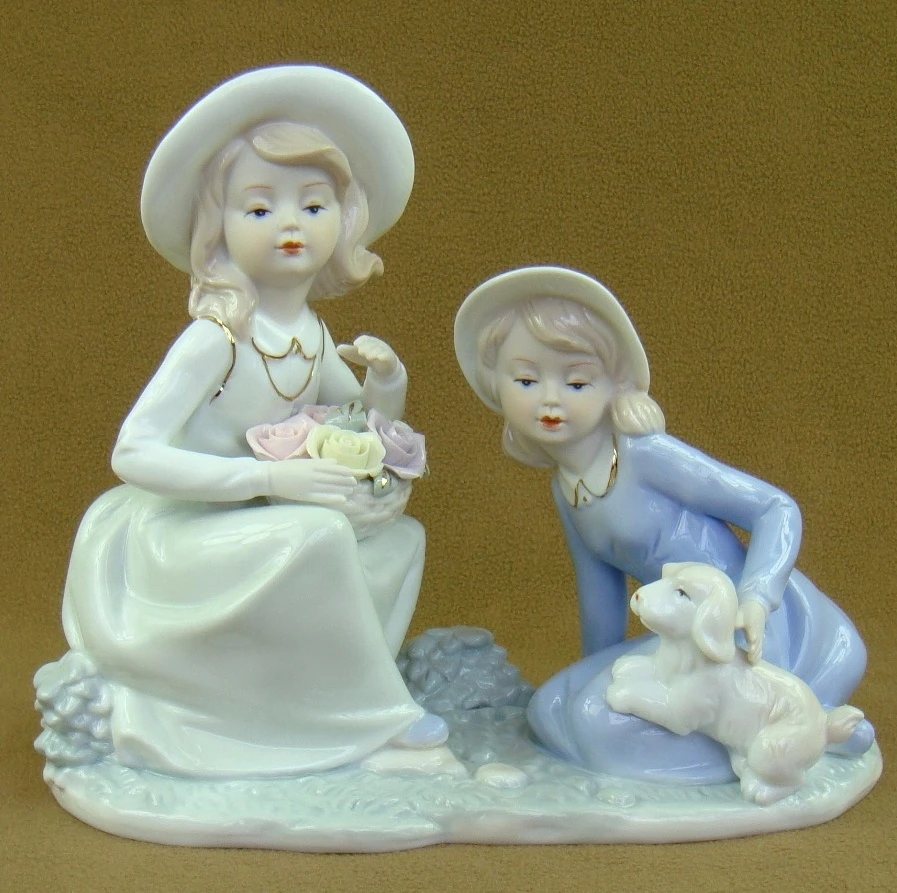 

Винтажная фарфоровая детская статуэтка ручной работы, статуэтка для родителей, домашних животных, сельская декорация, подарок, ремесло