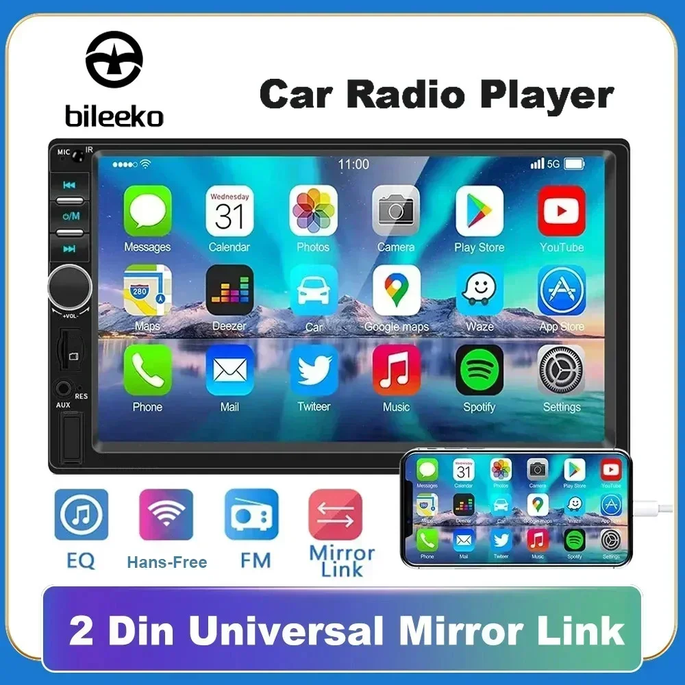 

Bileeko 7 Inch 2DIN Touch Screen Car MP5 Player - Multimedia Stereo with BT/FM, Mirror Link & Rearview Camera