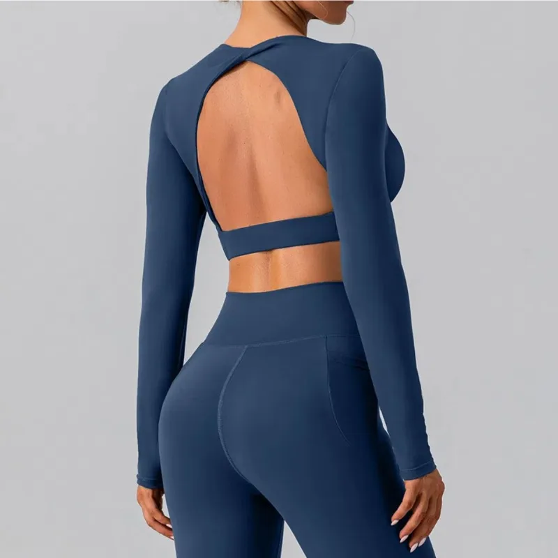 Yoga Shirts for Women Workout Long Sleeve Pad Crop Tops Fitness Clothing Sports Tops