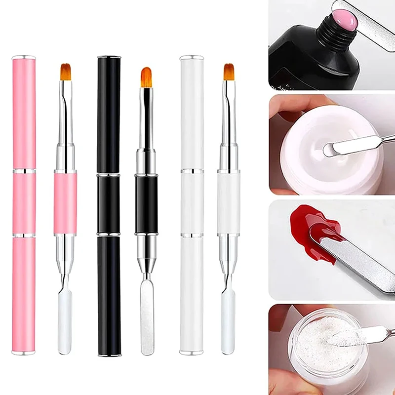 2PCS New Gel Brush & Picker 2 In 1 Design Nail Brush And Spatula Gel Nail Brush Tool For Acrylic Nails Extension Gel